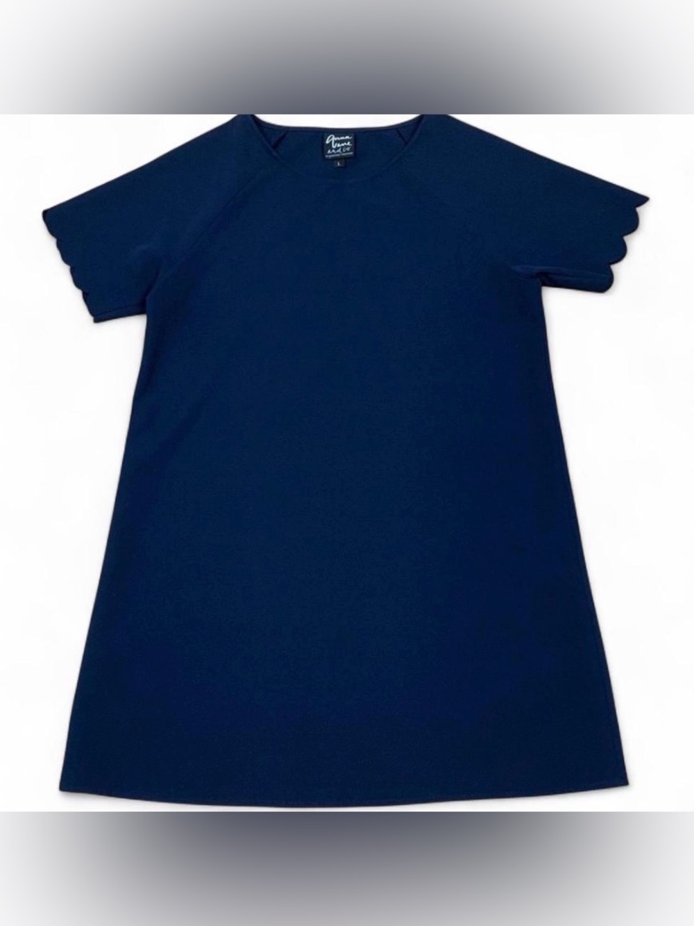 Coastal Preppy Americana Navy Blue A-Line Dress with Scalloped Sleeves